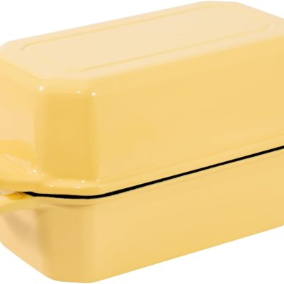 Bread Pan Cast Iron Loaf Pan with Lid Bread Loaf Pan 8.5x4.5 Inch Loaf Pan Enameled Cast Iron Sourdough Loaf Pan, Yellow