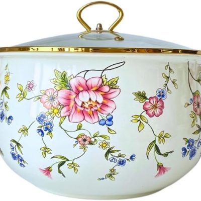 Enamel Simmer Pot with Glass Lid, Nonstick Saucepan Pot with Handle, Vintage Floral Stainless Steel Stockpot Cooking Pots for Induction Cookers and Stove,6 Quarts