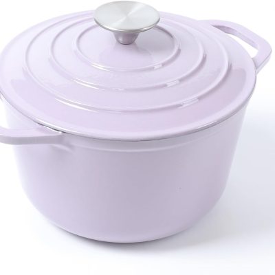 3 qt Enameled Cast Iron Dutch Oven, Dia. 7.87 inch with Lid, Purple