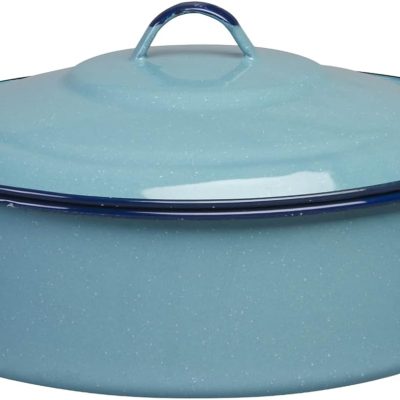 5-Quart Casserole Dish with Lid, Durable Enamel Steel, Oven & Induction Safe Casserole Dishware - Hispanic Dutch Oven for Arroz Con Pollo, Stews, Large Family Meals (Turquoise Blue)