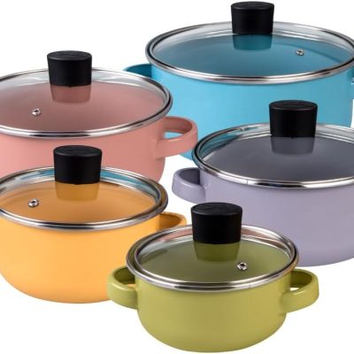 10-Piece Pot Set – Premium Enamel on Steel Pots with Lids, Compatible with Electric, Induction, and Gas Stoves, Multicolor