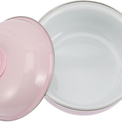 Double-Handled Enamel Stockpot with Lid 1.1L Heat Retaining Soup Pot for Stewing Cooking and Serving Household Kitchen Cooking Supply