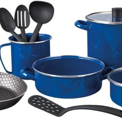 11-Piece Cookware Set, Enamel on Steel, Compatible with Gas, Induction & Electric Stoves