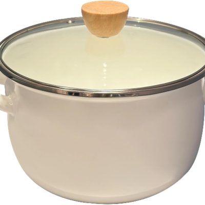 Enamel Stockpot with Lid, 4 Quart Soup with Handle, Big Granite Cooking Pot for Stovetop, Campfire, Outdoor Stove