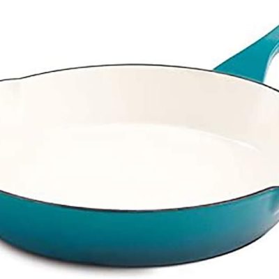 10 Inch Enameled Cast Iron Round Skillet, Teal Ombre