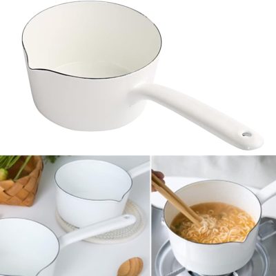 1.2L Saucepan, Nonstick Milk Pan with Pour Spouts, Butter Warmer, Melting Milk Boiling Porridge Soup Saucepan Gas Stove Enamel Milk Pot with Handle for Home Kitchen(White)