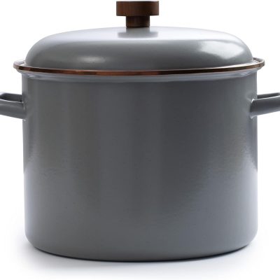 Enamel Stock Pot - Durable Enamel-Coated Steel Pot for Even Heating and Outdoor Cooking Of Soups, Stews and Chili (Slate Gray)