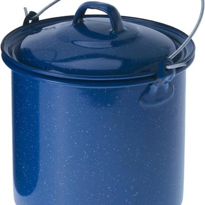 1.75 qt Straight Pot w/Lid & Handle - Enamelware for Cooking Outdoors, Camping & Travel
