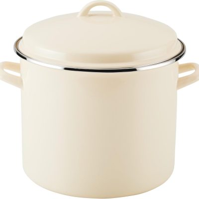 Enamel on Steel Stockpot with Lid, Induction Suitable, 12 Quart, Almond Cream