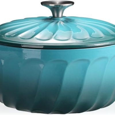Enameled Cast Iron Dutch Oven with Lid, 3 QT Cast Iron Dutch Oven Pot, Heavy Duty Cast Iron Pot for for Bread Baking, Cook, Bake, Oven Safe across All Cooktops (BlueGreen,3 QT)