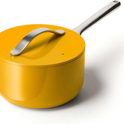 Nonstick Ceramic Sauce Pan with Lid (3 qt) - Non Toxic, PTFE & PFOA Free - Oven Safe & Compatible with All Stovetops (Gas, Electric & Induction) - Marigold