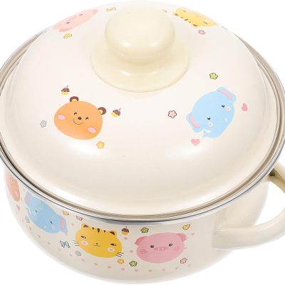 Simmer Pot, Enamel Cooking Soup Pot with Lid, 7.87-Inch Cute Stockpot with Handle for Stove Potpourri, Vintage Kitchen Stew for Baby Food, Small Cookware Safe for Induction Cookers, Gas Stove