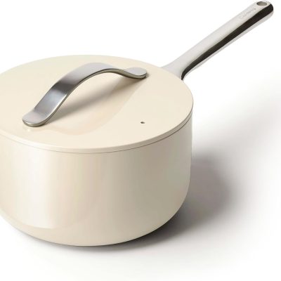 Nonstick Ceramic Sauce Pan with Lid (3 qt) - Non Toxic, PTFE & PFOA Free - Oven Safe & Compatible with All Stovetops (Gas, Electric & Induction) - Cream