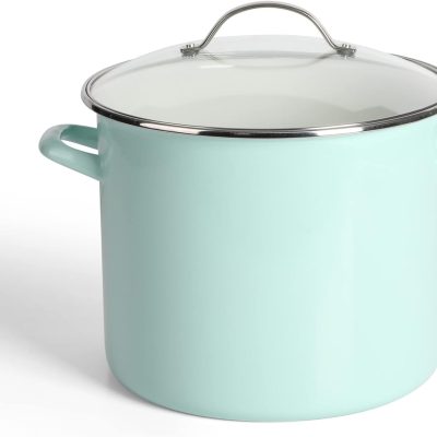 12-Quart Enamel on Steel Scratch-Resistant Stock Pot with Lid – Martha Blue – Durable Large Capacity Pot for Soups, Stews & Boiling