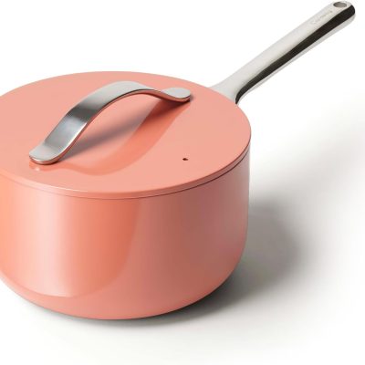 Nonstick Ceramic Sauce Pan with Lid (3 qt) - Non Toxic, PTFE & PFOA Free - Oven Safe & Compatible with All Stovetops (Gas, Electric & Induction) - Perracotta
