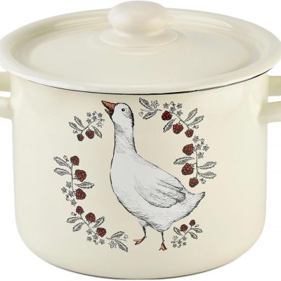Enamel Pot with Enamel Lid 2.1 Qt (2 L) Cooking Pot, Soup Pot, Induction Safe, Dishwasher Safe