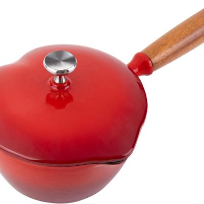 Heart-Shaped Enameled Cast Iron Saucepan with Lid – 1-Quart Red Small Sauce Pot for All Cooktops – Durable, Nonstick Cookware for Milk, Soup, Pasta Sauce – Ideal Gift
