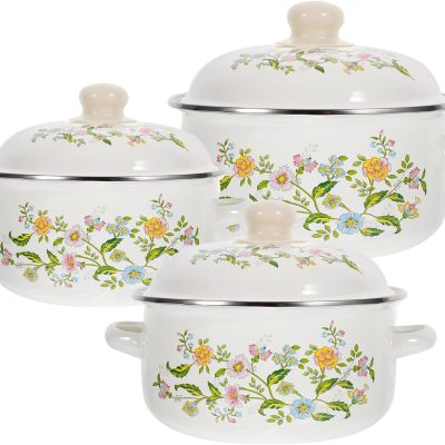 3pcs Set Enamel Pot Broth Pot Enamel Stock Small Sauce Pan Small Cooking Stew Pan Soup Casserole Stovetop Casserole Cooking 、 Binaural Kitchen Utensils