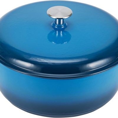 Enameled Cast Iron Dutch Oven Pot with Lid, Round, Dual Handles, Heavy-Duty, Oven Safe for Baking, Roasting, Stews, 6-Quart, Blue